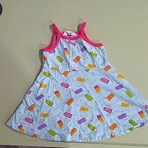 9-12 month baby girl blue summer dress with pink straps and popsicles.